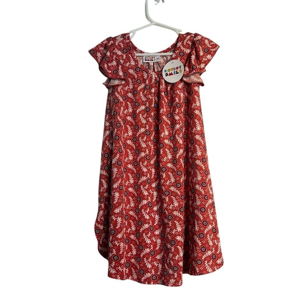 NWT Dot Dot Smile Flutter Sleeve Swing Dress – Orange Floral – Girls 3/4